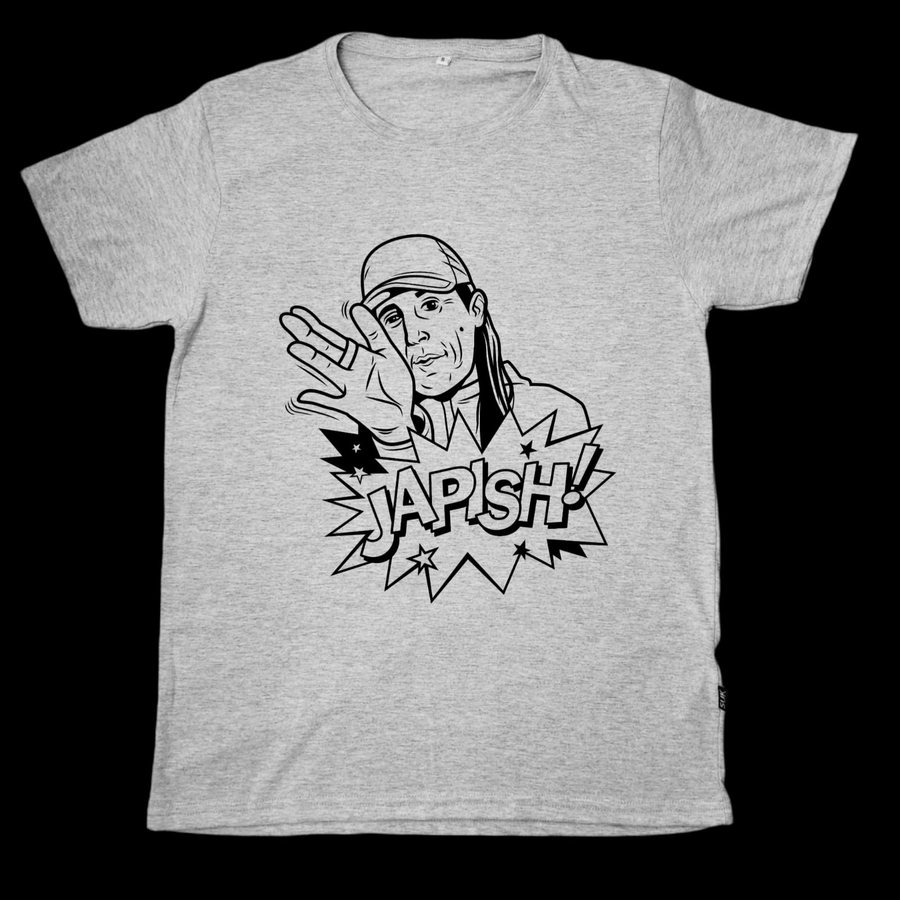Remera gris con el diseño Japish